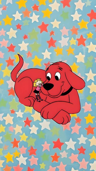 a cartoon dog flying through the air with stars in the background Clifford Halloween Clifford The Big Red Dog Painting, Clifford The Big Red Dog, Clifford Background, dark gray