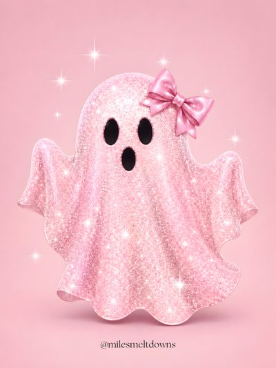a pink glittered ghost with a bow on it's head is standing in front of a pink background Cute Glitter Halloween Pink Ghost, Sparkly Halloween, Ghost Images, Fall Mood Board, Halloween Graphics,