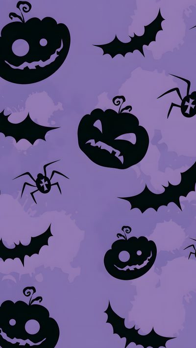 an image of halloween pumpkins with bats and spider web on purple background for wallpaper Halloween Bats And Pumpkins - Lilac Purple Halloween, Halloween Iphone Purple, Purple Halloween Iphone, light slate gray
