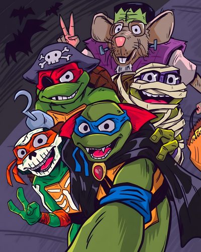 the teenage mutant ninjas are all dressed up for halloween Tmnt Halloween Tmnt Halloween, Zombie Ninja Turtles, Ninja Turtles Halloween, dark slate gray