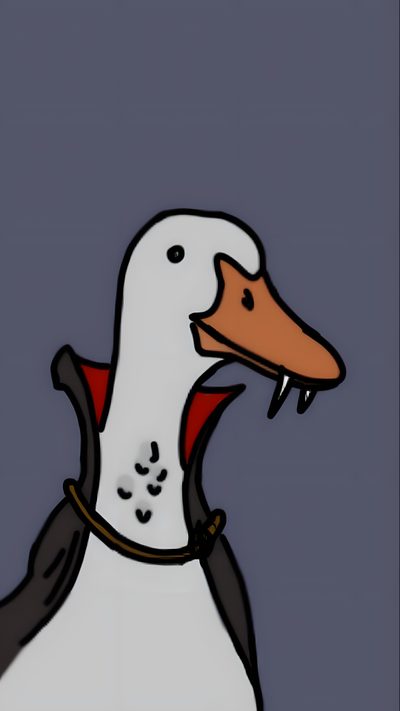 a drawing of a duck wearing a vest Halloween Duck Fall Goose, Vampire Goose, Halloween Duck Pfp, Cute Scary Duck, Scary Duck Drawing, dim gray