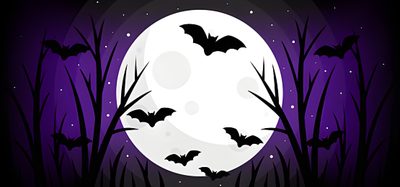 bats flying in front of a full moon with trees and grass on the foreground Halloween Bat Moon Purple Large Purple Cemetery Halloween Background Banner, Halloween Moon Background, Halloween Moon Transparent Background, midnight blue