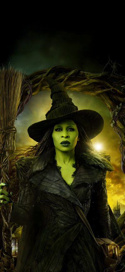 a woman dressed in witch costume holding a broom Wicked Halloween Wicked Photoshoot, Elphaba Wicked Aesthetic, Wicked Aesthetic Elphaba, Wizard Of Oz, black