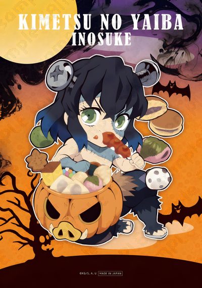 an anime character holding a pumpkin in front of a full moon Inosuke Halloween Anime Halloween, Manga Plus, Halloween 2019, Halloween Icons, Anime Angel, sienna