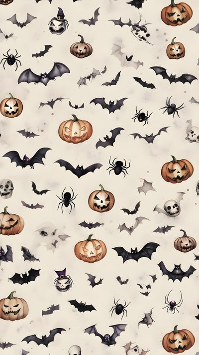 halloween themed wallpaper with pumpkins and bats Halloween Pumpkin Bat Halloween Aesthetic, Halloween, Halloween Timeline, Baking, antique white