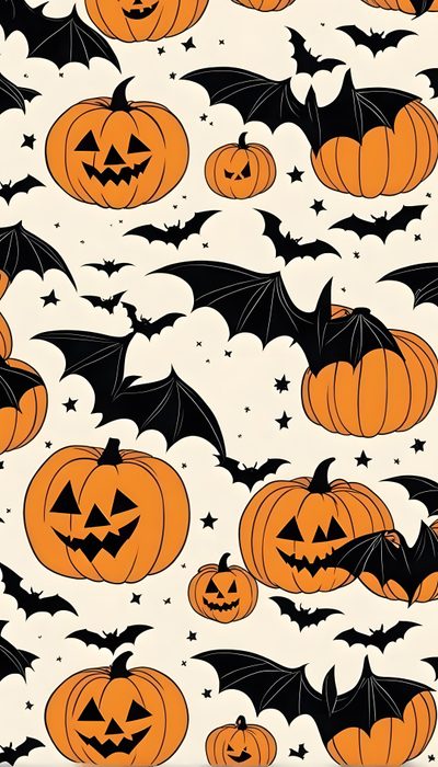an image of halloween pumpkins and bats on a white background with black bat's Halloween Pumpkin Bat Pumpkins And Bats, Bats And Pumpkins, Aesthetic Halloween Bats, sandy brown