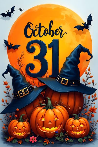 an image of halloween pumpkins and witch hats with the number 31 written on it Happy Halloween 2025 Happy Halloween Pictures, Image Halloween, Halloween Backgrounds, Halloween Eve, sienna