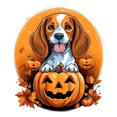 a dog sitting on top of a pumpkin Cute Beagle Halloween Over The Rainbow, Rainbow, burlywood