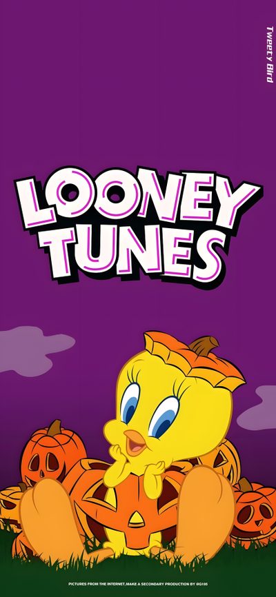 an image of looney tunes with pumpkins Tweety Bird Halloween Tweety Bird Halloween, Baby Looney Tunes Halloween, Looney Tunes Halloween, purple
