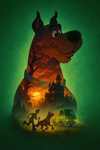 a cartoon dog is running in front of a van with a person on the back Scooby Doo Halloween Iphone Scooby Doo Pictures, Scooby Doo Mystery Inc, Scooby Doo Images, dark green