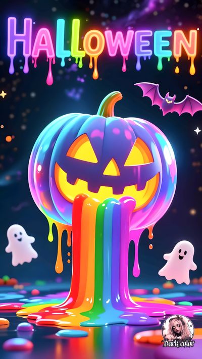a halloween poster with neon colors and sprinkles Rainbow Halloween Neon Halloween, Halloween Cute, Holiday Graphics, Witchy, Animal Print, dark slate gray