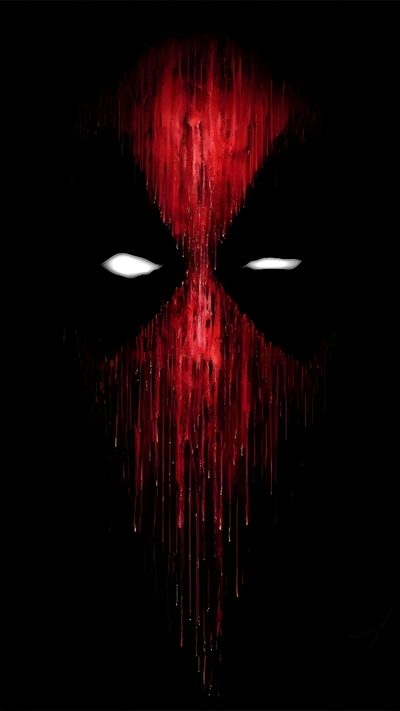 the face of a deadpool with white eyes and red dripping paint on it's face Deadpool Halloween Cool Deadpool Logo, Scary Deadpool, Black And Red Deadpool, Deadpool Logo Art,
