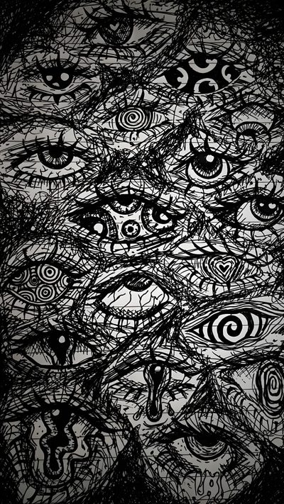 black and white image of an eye pattern Halloween Eye Disturbing Patterns, Eye Imagery, Many Eyes, Hypnotic Eyes, Spiral Eyes, Eyes Drawing, black