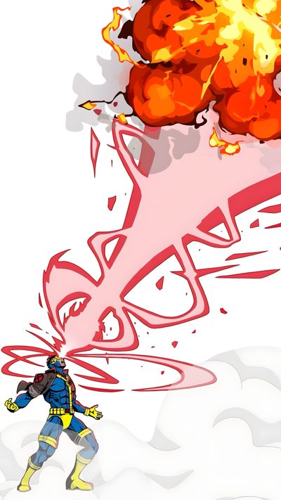 a drawing of a man in front of a fireball with flames coming out of it Halloween Cyclops Cyclops Background, Ciclope X Men, Cyclops X Men, Cyclops Blast, seashell
