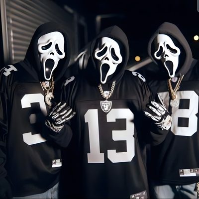 Raider Profile Picture, Cool Raiders Pfp, Raiders Profile Picture, Ghost Face With Money, Tuff Ghostface Wallpaper, Tuff Ghostface Pfp, Ghostface Drip, Las Vegas Raiders Pfp, Black Ghostface Pfp Raiders Halloween Raider Profile Picture, Cool Raiders Pfp, Raiders Profile Picture, black