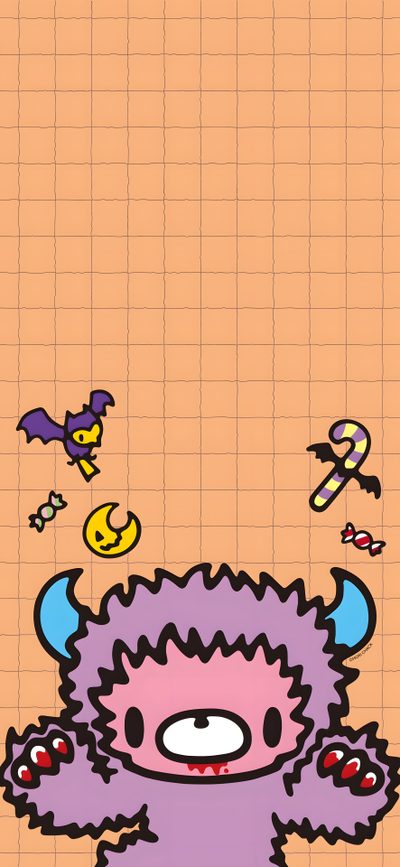 an image of a cartoon monster on a cell phone screen with other monsters around it Gloomy Bear Halloween Gloomy Bear, Y2k, Scary Monsters, Bear, Cute Anime, Kawaii Art, light salmon