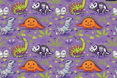 halloween seamless pattern with cartoon animals and pumpkins on purple background, suitable for wallpaper or fabric Halloween Dinosaur Hd Jurassic Halloween, Halloween Dinosaur Blanket, Halloween Dinosaur, light slate gray