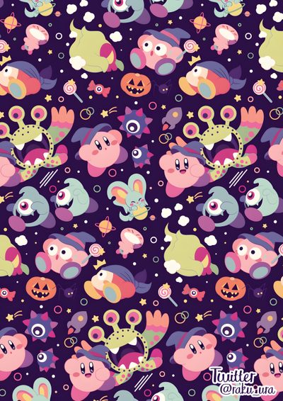 an animal themed wallpaper with many different animals Kirby Halloween Iphone Kirby Halloween, Kirby Pattern, Kirby Autumn, Kirby Backrounds, dark slate blue
