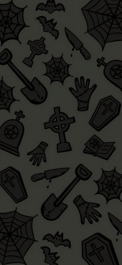 black and white halloween icons on a gray background Cute Halloween Coffin Halloween Phone Dark, Black Iphone Halloween, Black Halloween Iphone, dark slate gray