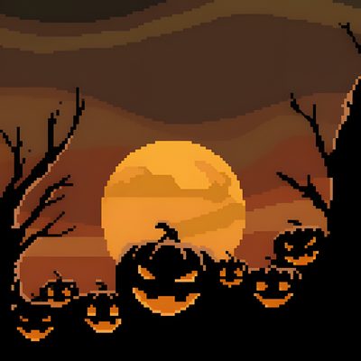 an image of a halloween scene with pumpkins Halloween Pixel Art Fall Pixel Gif, Pixel Halloween Background, Halloween Pixel Art, dark slate gray