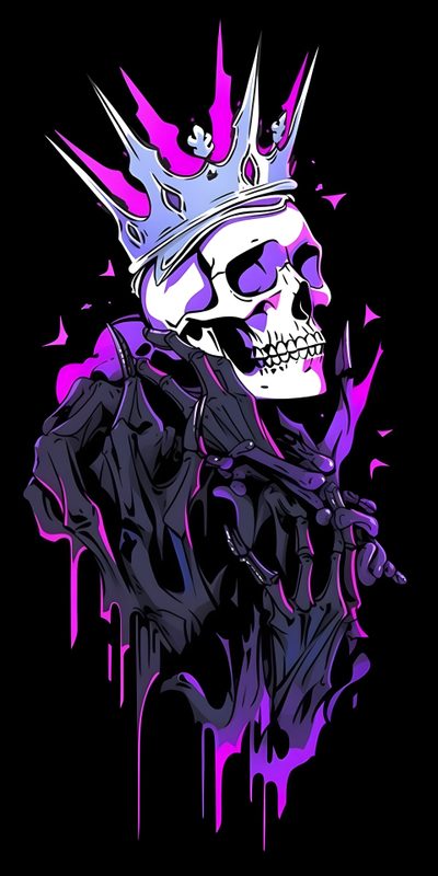 a skull with a crown on it's head and purple paint splatters Halloween Skull Purple Custom Gym Tshirt Design, Graffiti Artwork, Pop Art Comic, Skeleton Art, black