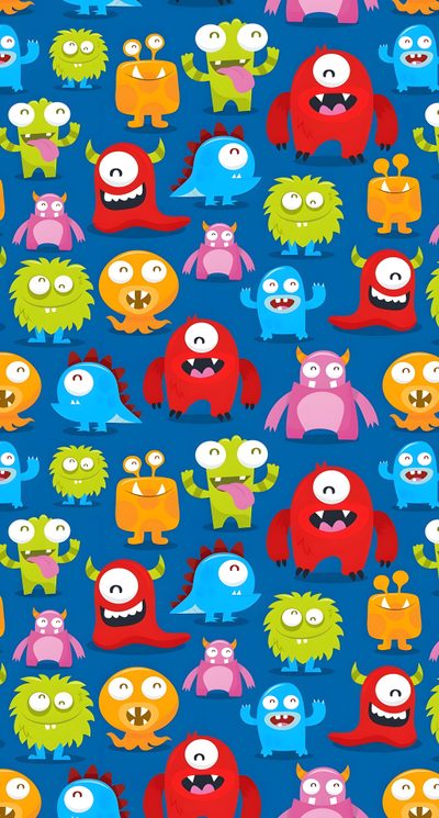 an image of many different colored monsters on a blue background for wallpaper or wrapping paper Halloween Monster Pattern Cute And Colorful Monsters Fabric, Cute Monster For Kids, Monster Background, dark cyan