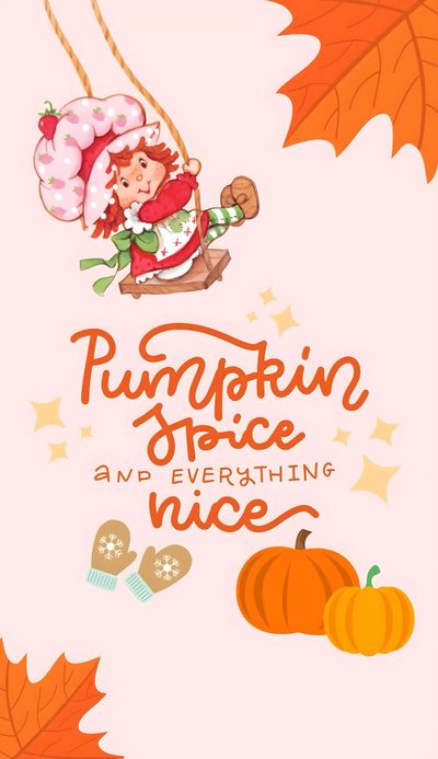 the pumpkin spice and everything nice poster Strawberry Shortcake Halloween Strawberry Shortcake Autumn, Strawberry Shortcake Halloween Images, Strawberry Shortcake Halloween, linen