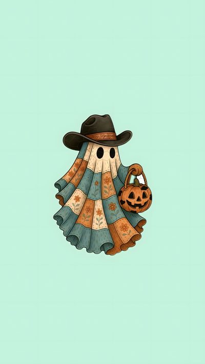 a drawing of a scarecrow with a pumpkin in his hand and a hat on Western Halloween Cute Scarecrow, Western Halloween Iphone, Country Halloween Backgrounds, powder blue