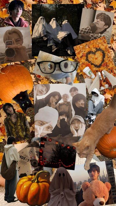 a collage of people and pumpkins with pictures on them, including a cat Stray Kids Halloween November, Normal, Cute Lockscreens, Thanksgiving, Christian Quotes, sienna