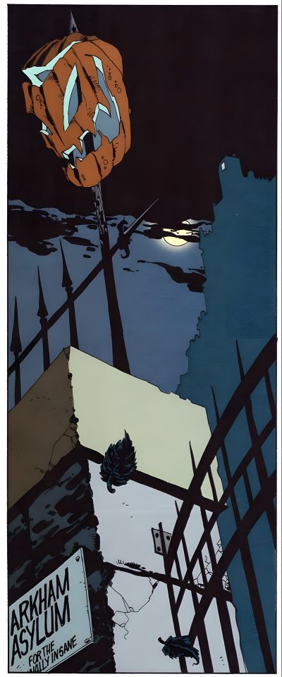 an illustration of a pumpkin on top of a building Batman The Long Halloween 2 Knight Halloween, Batman The Long Halloween, The Long Halloween, dark slate gray