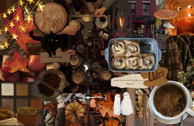 a collage of pictures with pumpkins and other items Halloween Gilmore Cozy Laptop, Autumn Desktop, Autumn Aesthetic Ipad, dark olive green