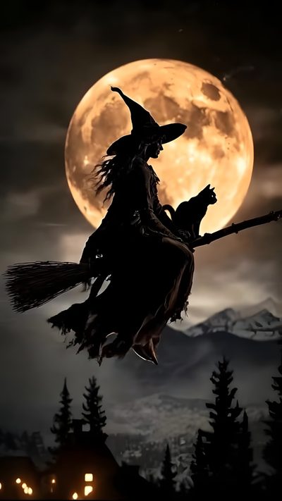 a witch riding on a broom in front of a full moon Witch Halloween Witch Pics, Witch Flying, Vintage Witch Photos, Noche De Brujas, Witch Photos, black