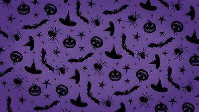 a purple halloween background with black bats and jack - o'- lanterns on it Purple Halloween Ipad Halloween Backgrounds Purple, Halloween Background Black And Purple, Purple Spooky Halloween Background, dark slate blue