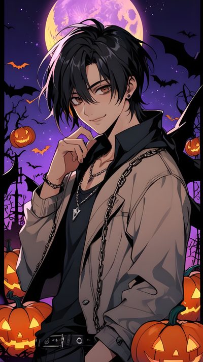an anime character with black hair wearing a jacket and holding his hand to his mouth Halloween Anime Boy Halloween Characters Male, Halloween Male Characters, Halloween Anime Boy, dark slate gray
