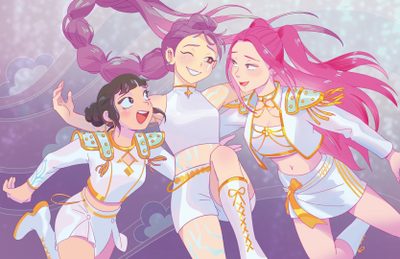 three women in costume are posing for the camera Kpdh Halloween Mizi Alien Stage Timeskip, Mizi And Sua Alien Stage Official Art, Official Art Mizi Alien Stage Official Art, thistle