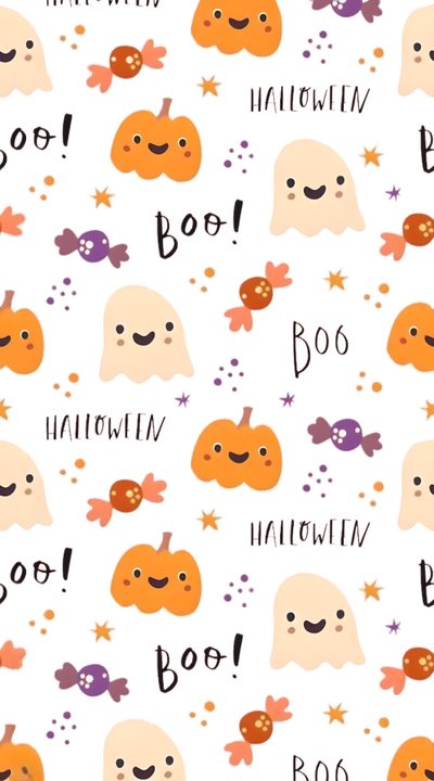 halloween seamless pattern with ghost, pumpkins and boo written in black on a white background Baby Halloween Cute Halloween For Ipad, Halloween Backgrounds Cute, Halloween Cute, white