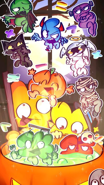 an image of halloween stickers on a phone with pumpkins and cats in the background Bfdi Halloween Bfdi Halloween Pfp, X Bfdi, Bfdi Tpot, Bfdi 4, Cute Bfdi, Bfdi X Ii 2025 Poster, peru