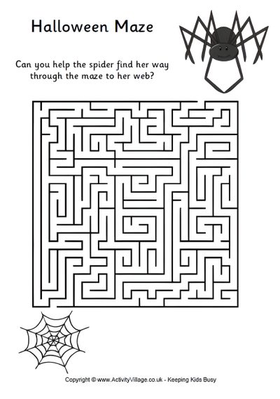 halloween maze with spider and web on the page to help kids learn how to read it Halloween Maze Otomi Embroidery Playmat Easy Halloween Maze, Halloween Maze Printable Free, Halloween Math Maze Worksheet, white
