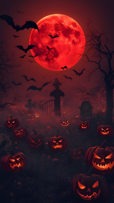 halloween pumpkins and bats in front of a full moon Red Halloween Aesthetic Halloween Harry Potter, Red Halloween, Halloween Backgrounds, Scary, black