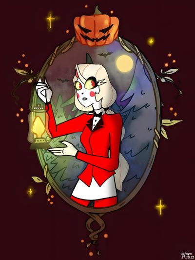 a cartoon character holding a lantern in front of a mirror with pumpkins on it Happy Halloween Charlie Morning Star, black