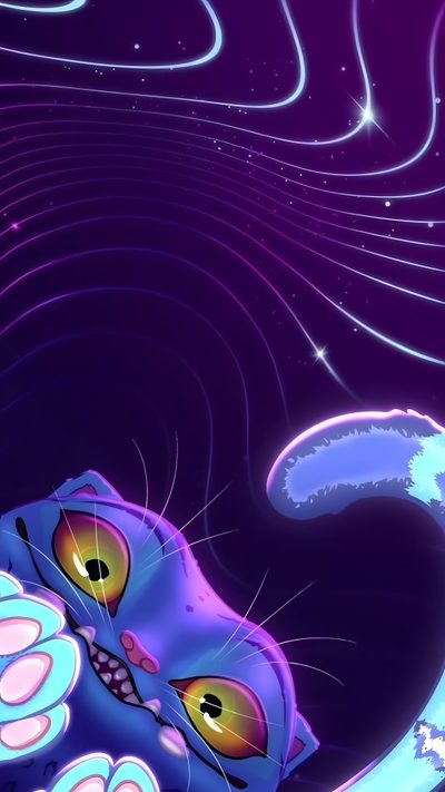 a blue cat laying on top of a bed under a sky filled with stars and swirls Halloween Kpop Demon Hunters Demon Hunter Band, Whatsapp, Kawaii, Art Animalier, midnight blue