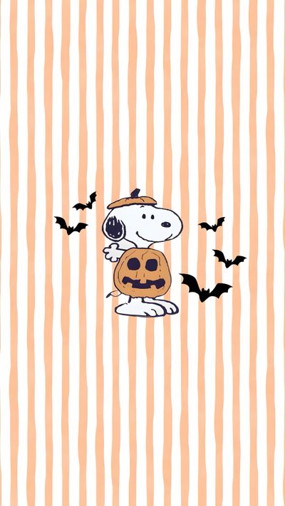 a dog with a pumpkin on it's chest and bats in the background Preppy Halloween Snoopy Iphone Aesthetic Halloween, Iphone Halloween Aesthetic, Ipad Halloween Aesthetic, floral white