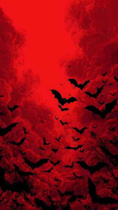 a red sky filled with lots of bats Red Halloween Aesthetic Red Fire Background, Red Halloween Background, Red Horror, Junction City,