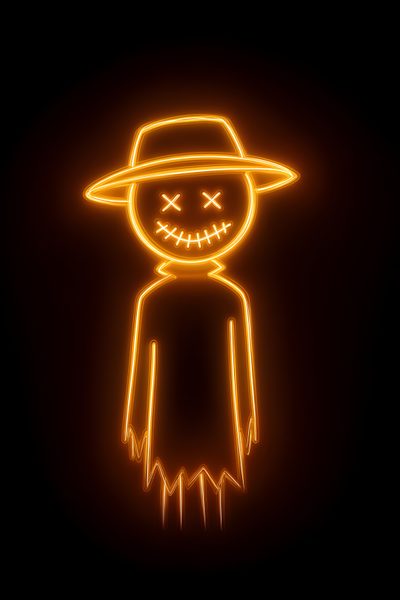 a neon drawing of a person wearing a hat and standing in the dark with an evil look on his face Cute Halloween For Boys Backgrounds For Your Phone, Halloween Iphone, Halloween Backgrounds, Halloween, black