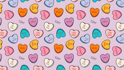 colorful candy hearts with the words i love you written on them in different colors and shapes Halloween Conversation Hearts Candy Heart Pattern On Pink Background, Cute Phone Inspiration, Diy Valentines Card Ideas, thistle
