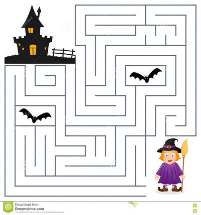 a maze game with a witch and her castle stock photo - 549782 Halloween Maze Otomi Embroidery Playmat Easy Halloween Maze, Printable Pumpkin Maze Game, Pumpkin Maze Printable, white