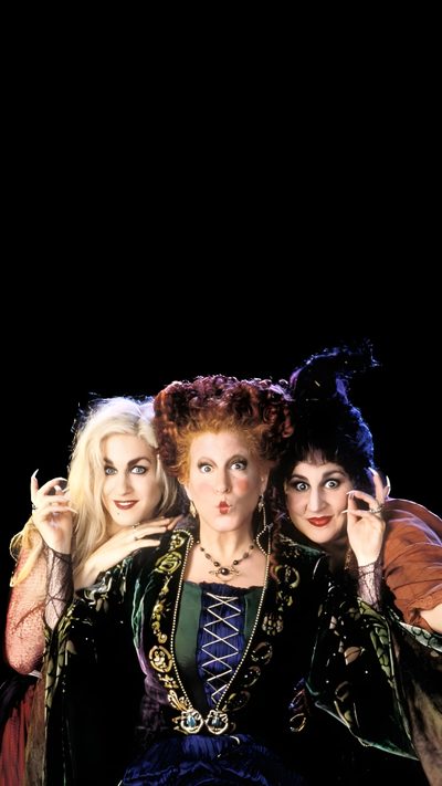 three women dressed in costumes posing for the camera Hocus Pocus Halloween Hocus Pocus Witches, Sarah Sanderson, Wig Party, Fantasy Drawings, Aesthetic Shop, black