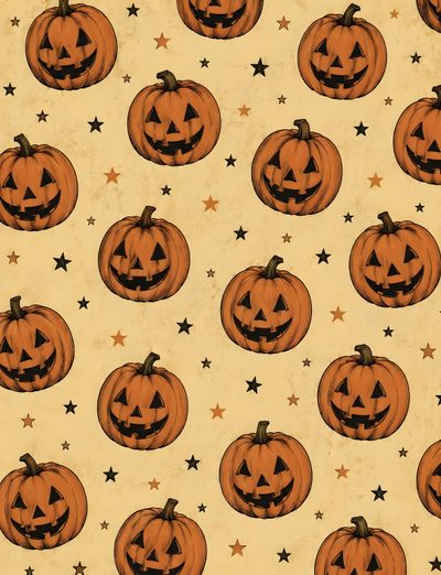 halloween pumpkins with jack - o'- lanterns and stars on a beige background Vintage Halloween Orange Halloween Backgrounds, Halloween Patterns, Instagram Story, Mood Board, burlywood