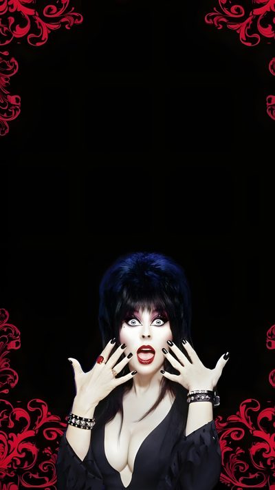 a woman with black hair and makeup holding her hands up to her face in front of a Elvira Halloween Elvira, Elvira Widget, Creepy Halloween, Band Shirts, Elvira Background, black