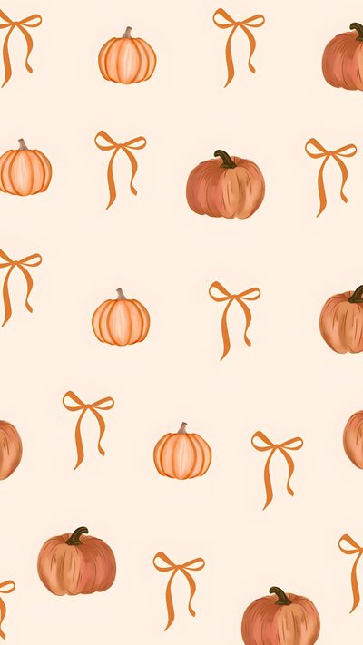 pumpkins with bows and ribbons on a white background Preppy Bow Halloween Cute Fall Backgrounds, Autumn Phone, Pumpkin, Halloween Iphone Backgrounds, linen